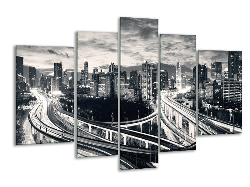 Canvas schilderij Wolkenkrabber | Grijs, | 170x100cm 5Luik