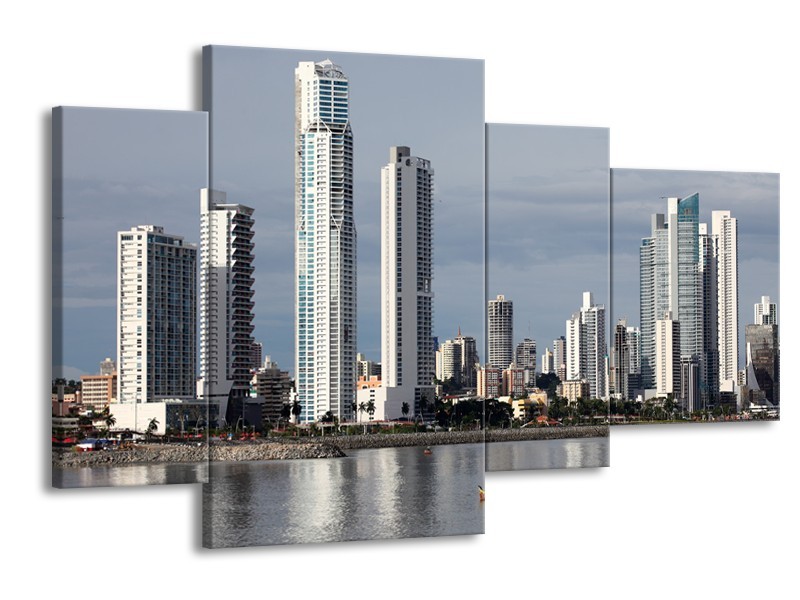 Glas schilderij Wolkenkrabber | Grijs, Blauw | 120x75cm 4Luik