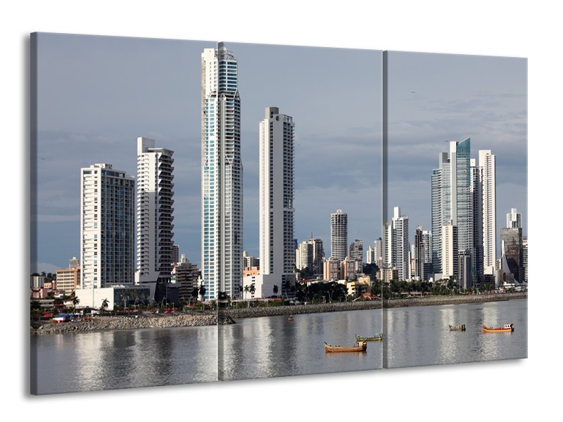 Glas schilderij Wolkenkrabber | Grijs, Blauw | 165x100cm 3Luik