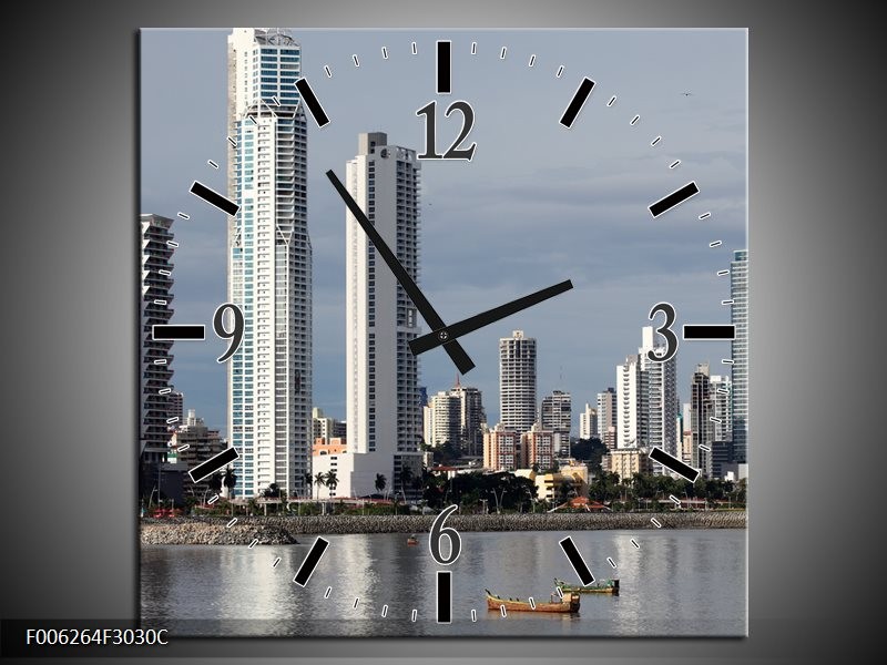 Klok schilderij Wolkenkrabber | Grijs, Blauw | 30x30cm 1Luik