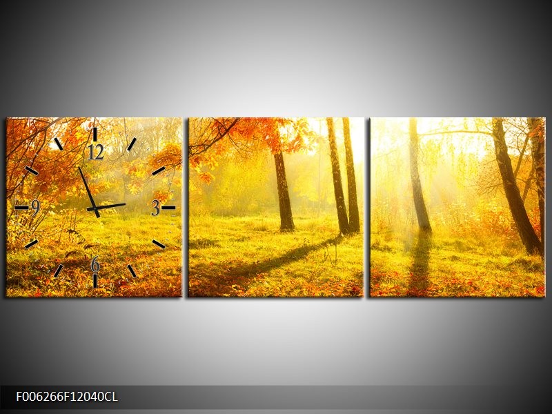 Klok schilderij Natuur | Bruin, Geel, Rood | 120x40cm 3Luik