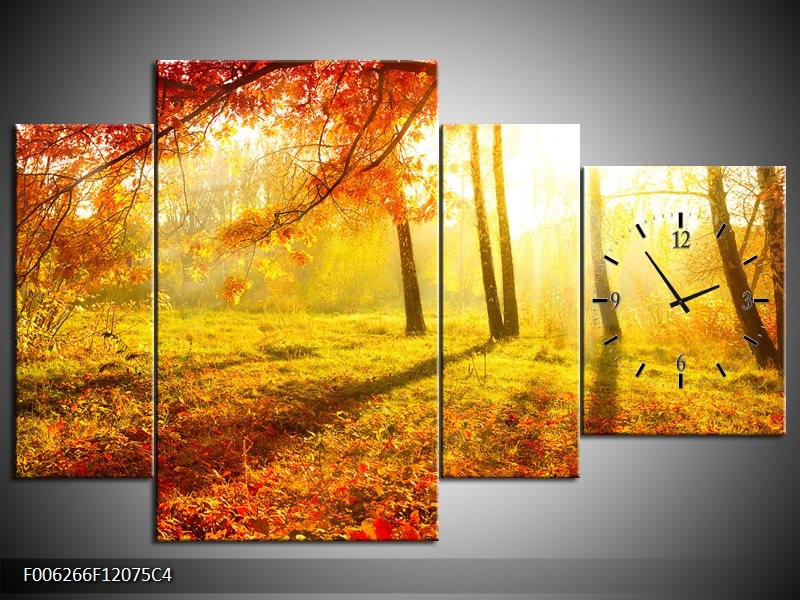 Klok schilderij Natuur | Bruin, Geel, Rood | 120x75cm 4Luik