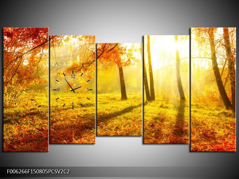 Klok schilderij Natuur | Bruin, Geel, Rood | 150x80cm 5Luik