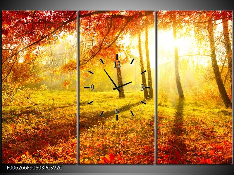 Klok schilderij Natuur | Bruin, Geel, Rood | 90x60cm 3Luik
