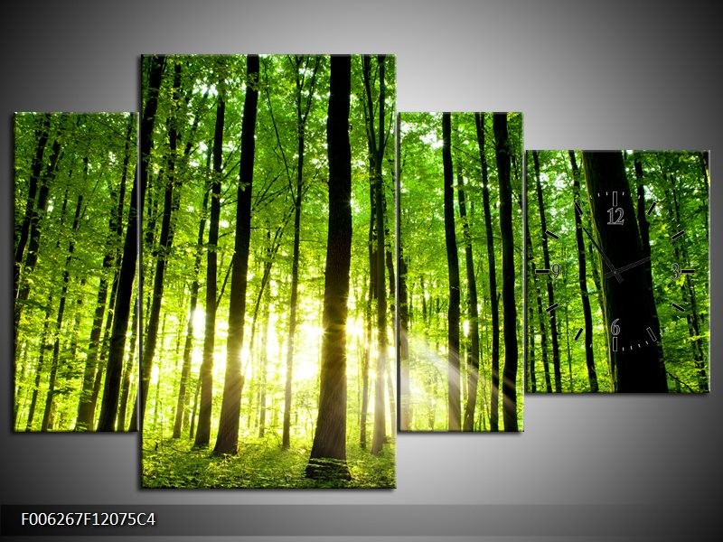 Klok schilderij Natuur | Groen, Geel | 120x75cm 4Luik