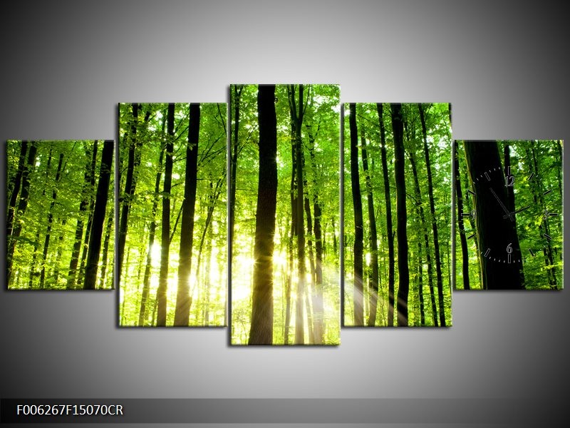 Klok schilderij Natuur | Groen, Geel | 150x70cm 5Luik
