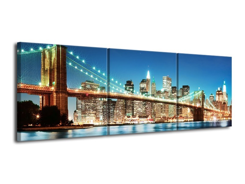 Glas schilderij Brug | Blauw, Bruin | 120x40cm 3Luik