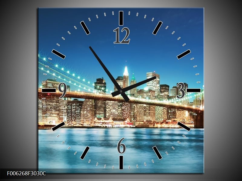 Klok schilderij Brug | Blauw, Bruin | 30x30cm 1Luik