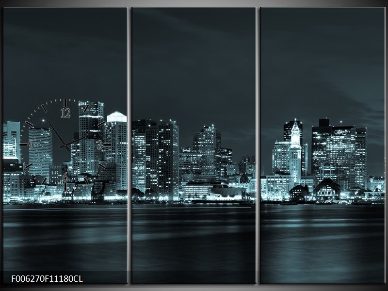 Klok schilderij Wolkenkrabber | Groen, Grijs | 111x80cm 3Luik