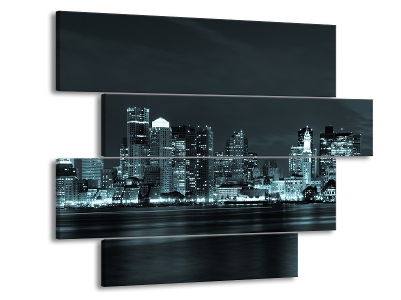 Glas schilderij Wolkenkrabber | Groen, Grijs | 115x85cm 4Luik