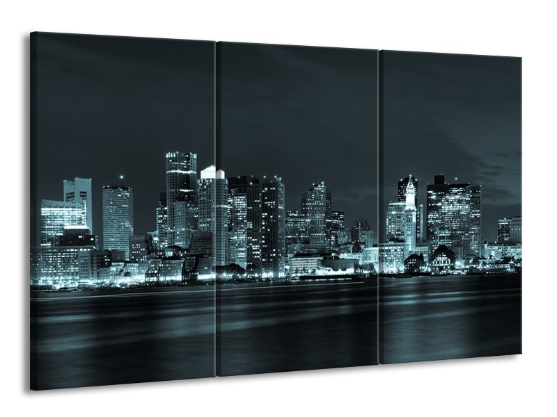 Glas schilderij Wolkenkrabber | Groen, Grijs | 165x100cm 3Luik