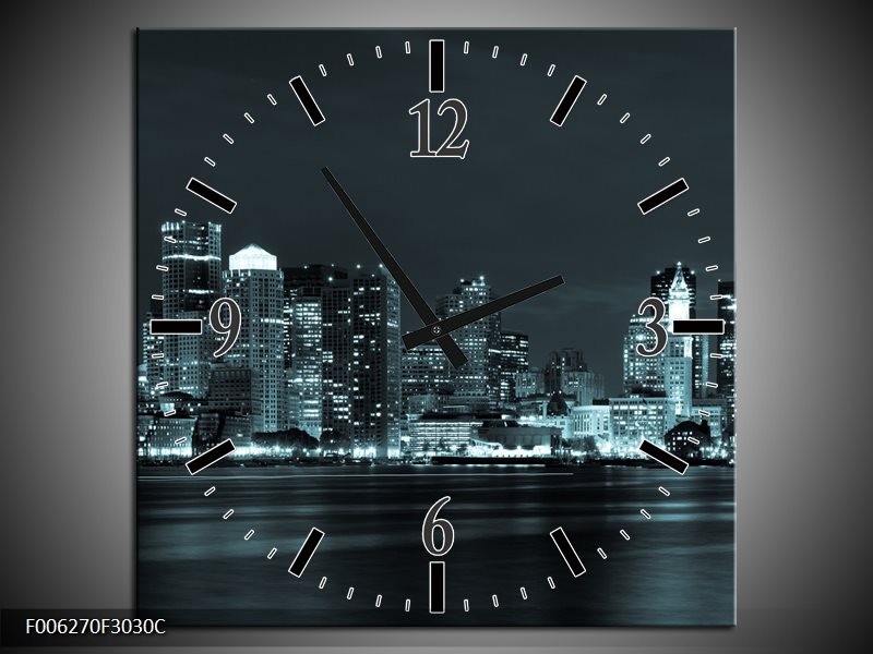 Klok schilderij Wolkenkrabber | Groen, Grijs | 30x30cm 1Luik