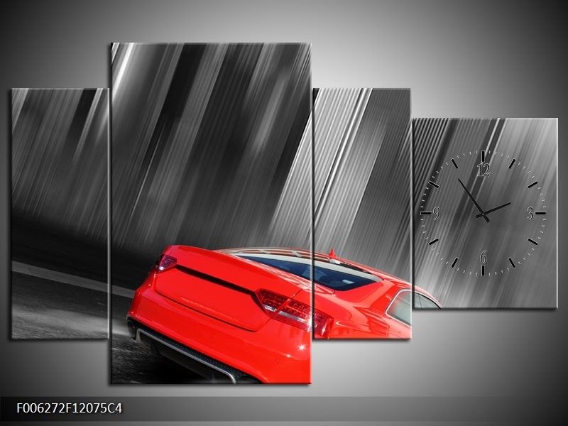 Klok schilderij Auto | Rood, Grijs | 120x75cm 4Luik