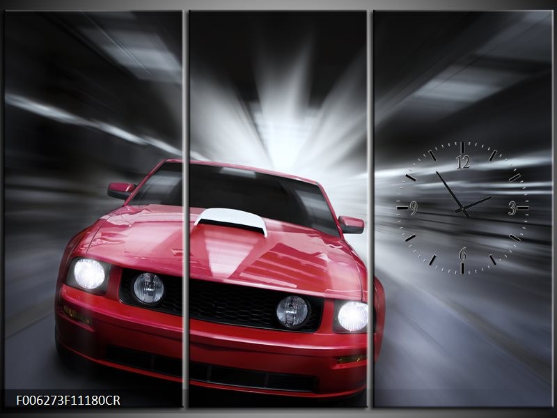 Klok schilderij Mustang | Rood, Grijs | 111x80cm 3Luik