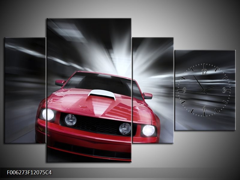 Klok schilderij Mustang | Rood, Grijs | 120x75cm 4Luik