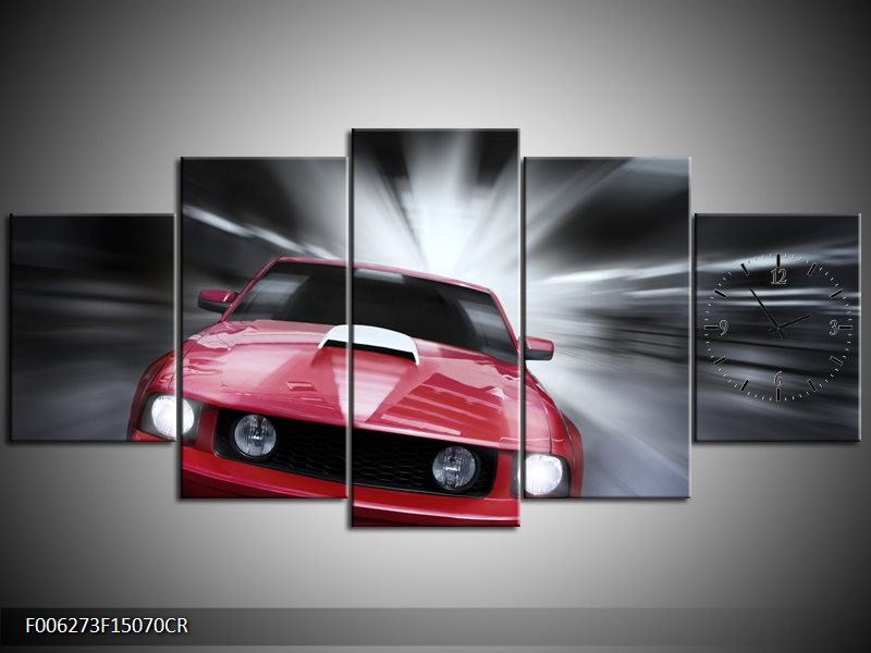 Klok schilderij Mustang | Rood, Grijs | 150x70cm 5Luik