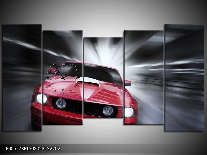 Klok schilderij Mustang | Rood, Grijs | 150x80cm 5Luik