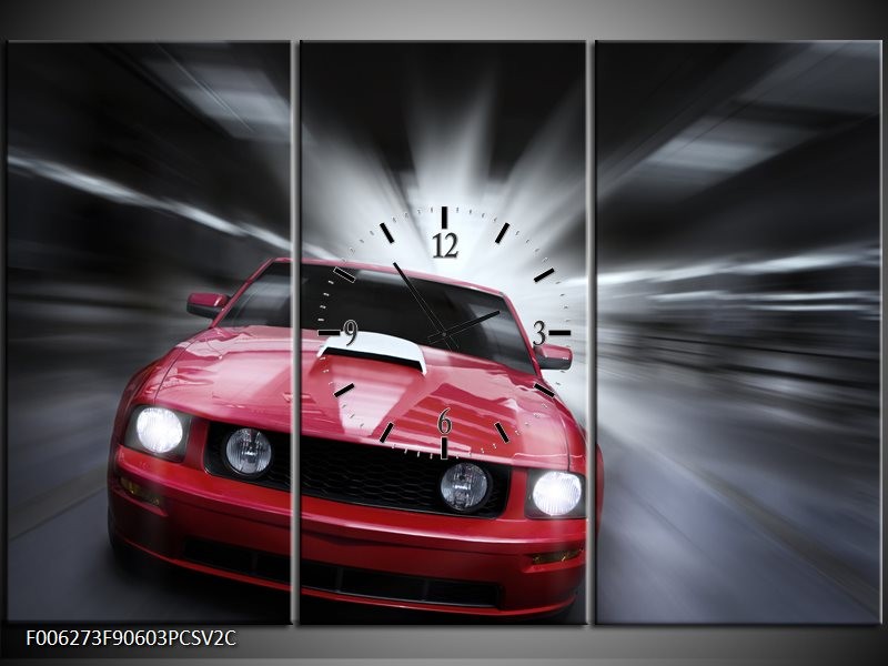 Klok schilderij Mustang | Rood, Grijs | 90x60cm 3Luik