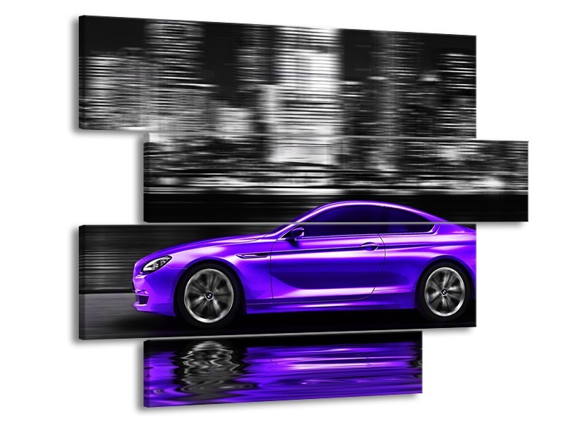 Glas schilderij Auto | Paars, Grijs, Zwart | 115x85cm 4Luik