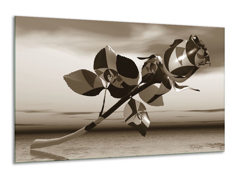 Glasschilderij Bloem, Roos | Sepia | 120x70cm 1Luik