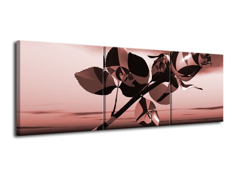 Glasschilderij Bloem, Roos | Bruin, Rood | 120x40cm 3Luik
