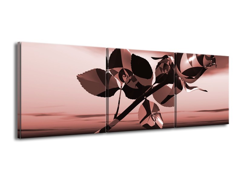 Glasschilderij Bloem, Roos | Bruin, Rood | 150x50cm 3Luik