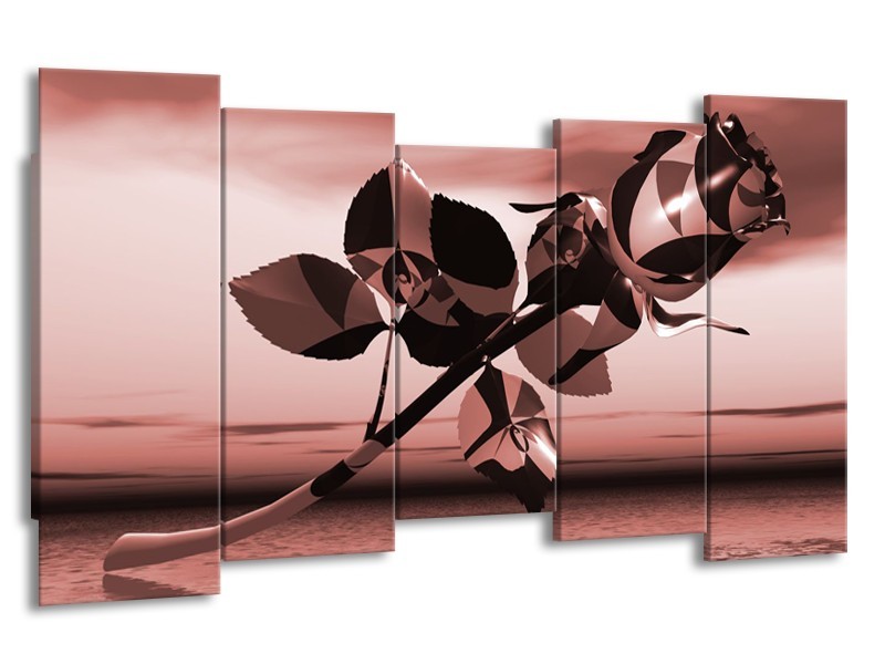 Glasschilderij Bloem, Roos | Bruin, Rood | 150x80cm 5Luik