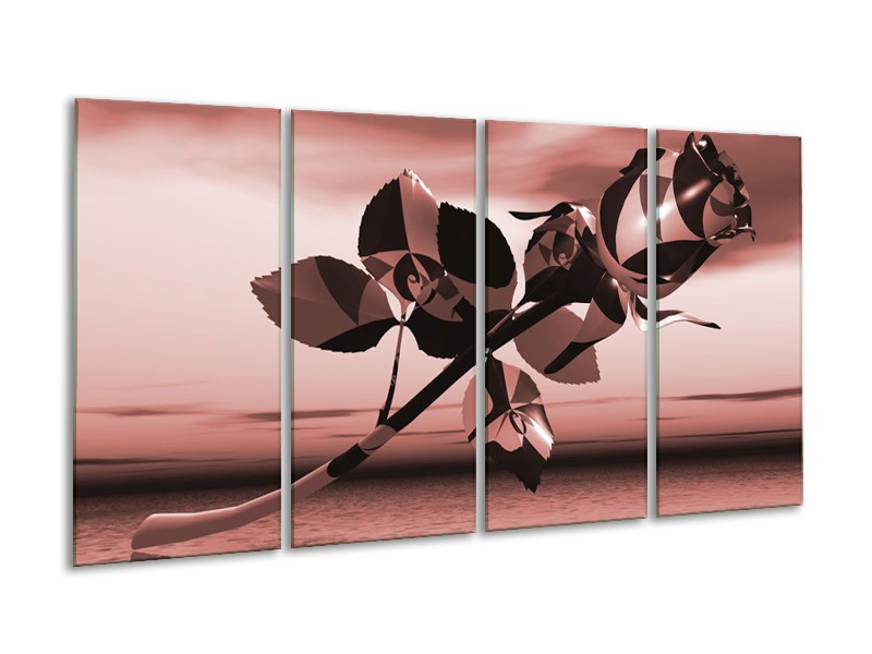 Glasschilderij Bloem, Roos | Bruin, Rood | 160x80cm 4Luik