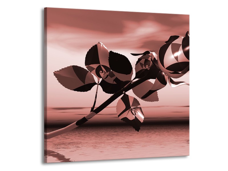 Canvas Schilderij Bloem, Roos | Bruin, Rood | 70x70cm 1Luik