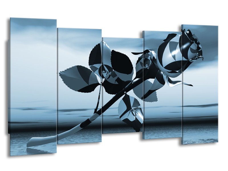 Glasschilderij Bloem, Roos | Blauw, Zilver | 150x80cm 5Luik