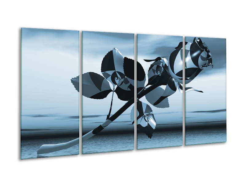 Glasschilderij Bloem, Roos | Blauw, Zilver | 160x80cm 4Luik