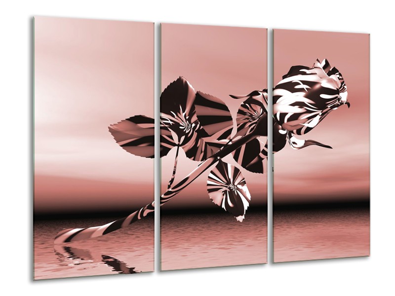 Glasschilderij Bloem, Roos | Bruin, Rood | 120x80cm 3Luik