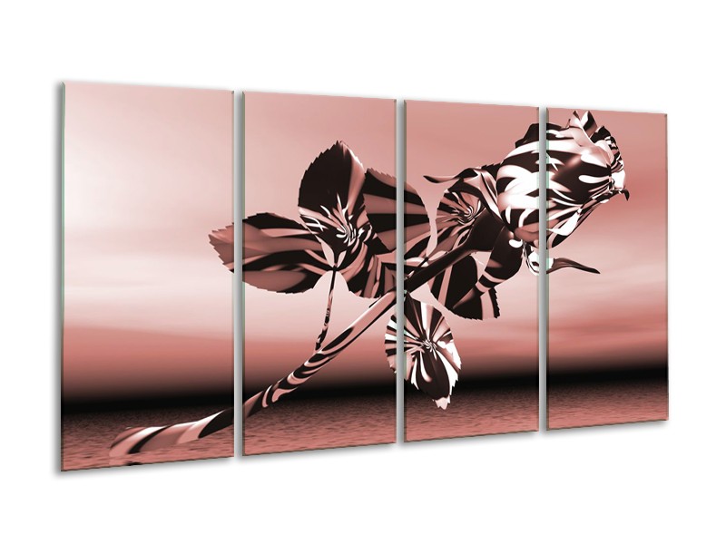 Canvas Schilderij Bloem, Roos | Bruin, Rood | 160x80cm 4Luik