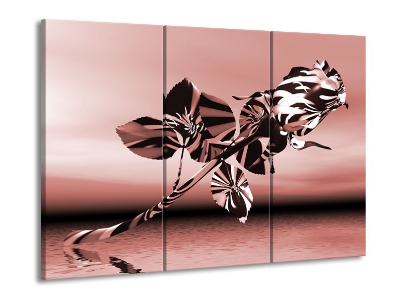 Glasschilderij Bloem, Roos | Bruin, Rood | 60x90cm 3Luik