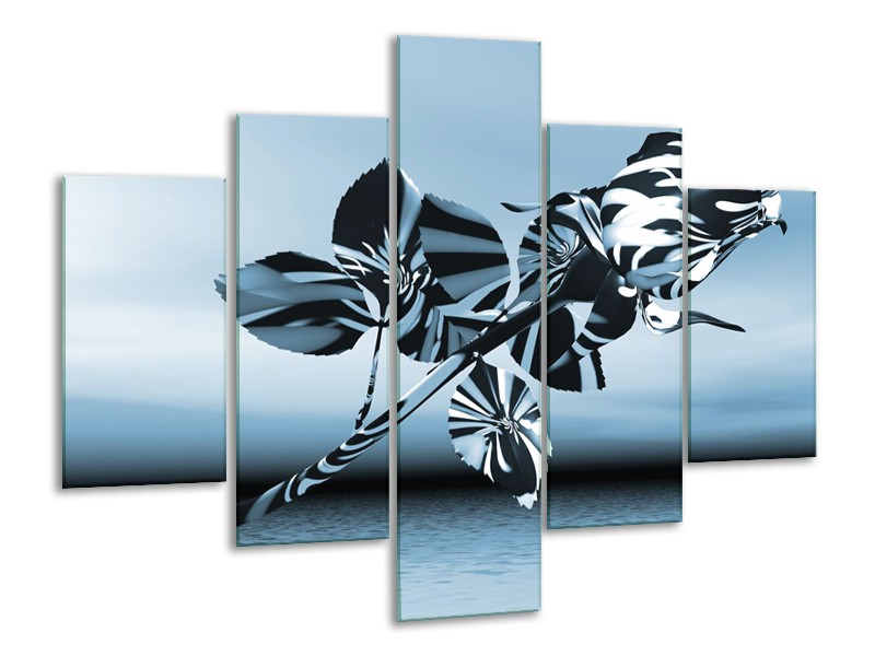 Glasschilderij Bloem, Roos | Blauw, Zilver | 100x70cm 5Luik