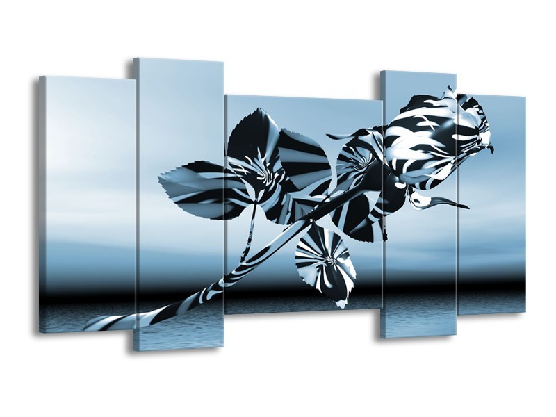 Glasschilderij Bloem, Roos | Blauw, Zilver | 120x65cm 5Luik