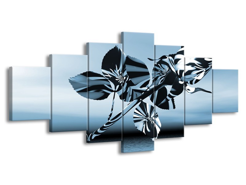 Glasschilderij Bloem, Roos | Blauw, Zilver | 210x100cm 7Luik