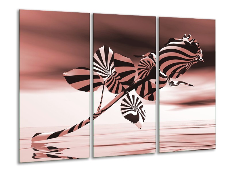 Glasschilderij Bloem, Roos | Bruin, Rood | 120x80cm 3Luik