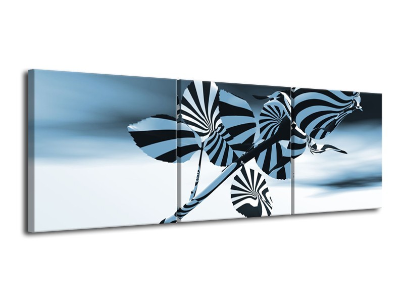 Glasschilderij Bloem, Roos | Blauw, Zilver | 120x40cm 3Luik