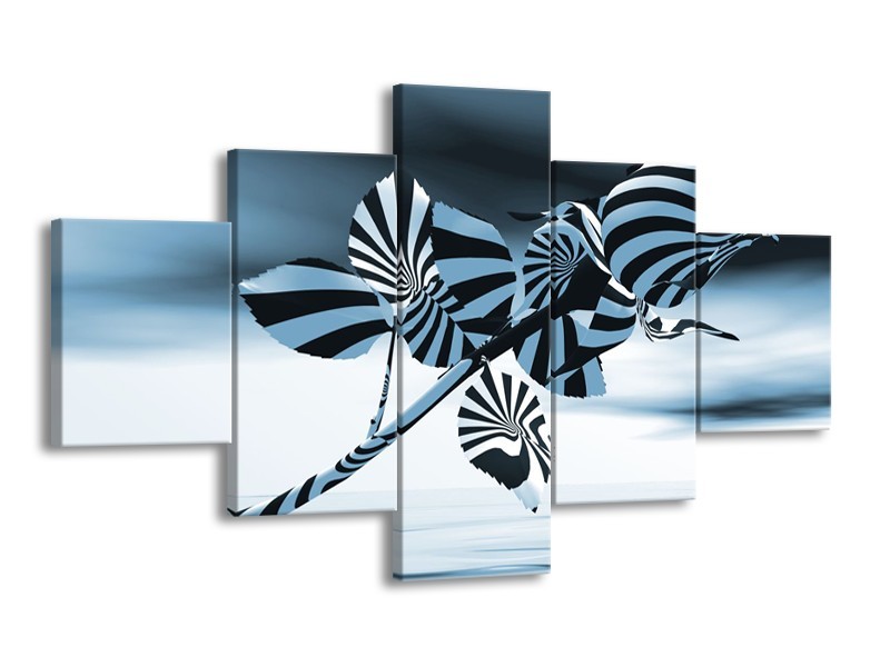 Glasschilderij Bloem, Roos | Blauw, Zilver | 125x70cm 5Luik