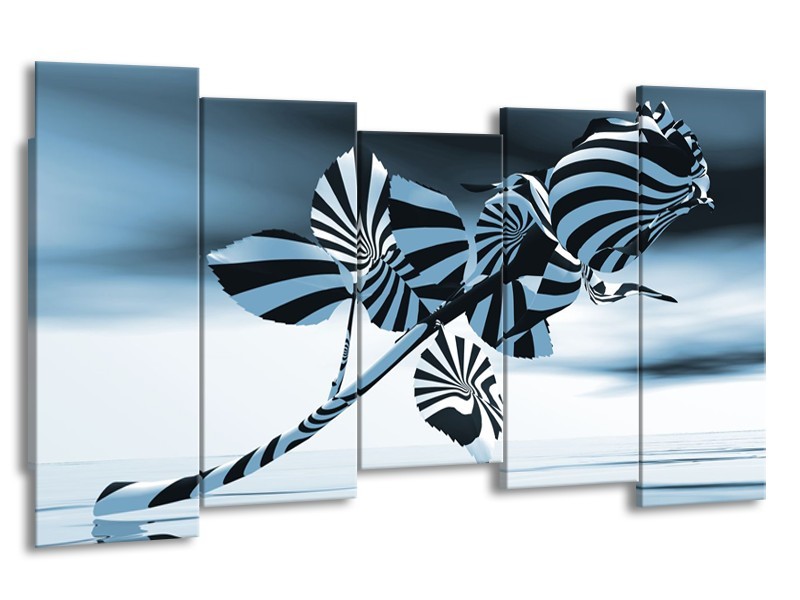 Glasschilderij Bloem, Roos | Blauw, Zilver | 150x80cm 5Luik