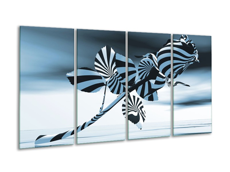 Glasschilderij Bloem, Roos | Blauw, Zilver | 160x80cm 4Luik