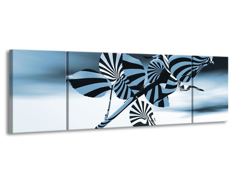 Canvas Schilderij Bloem, Roos | Blauw, Zilver | 170x50cm 3Luik