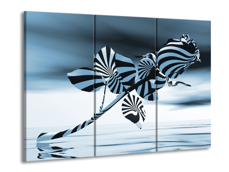 Glasschilderij Bloem, Roos | Blauw, Zilver | 60x90cm 3Luik