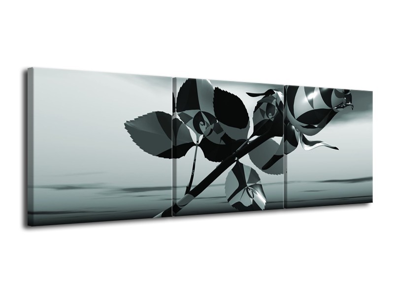 Glasschilderij Bloem, Roos | Grijs, | 120x40cm 3Luik