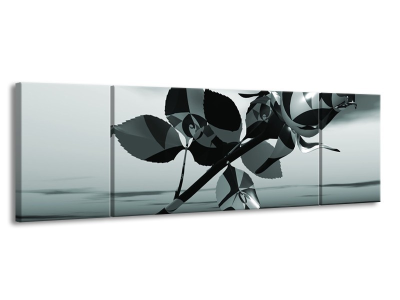 Glasschilderij Bloem, Roos | Grijs, | 170x50cm 3Luik