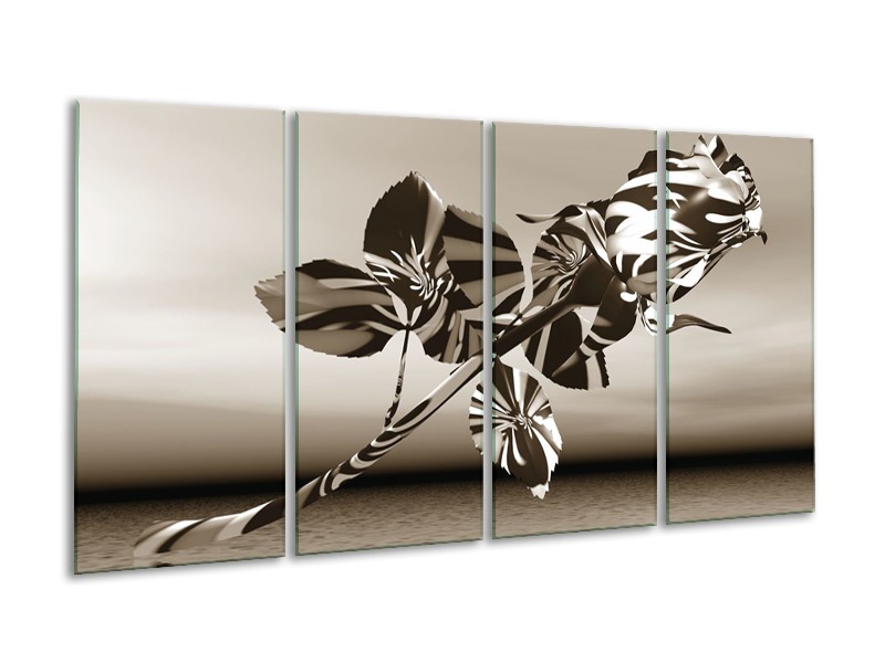 Glasschilderij Bloem, Roos | Sepia | 160x80cm 4Luik