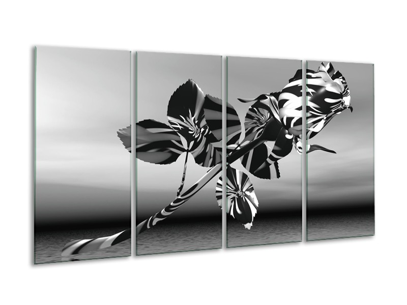 Glasschilderij Bloem, Roos | Grijs Zwart, Wit | 160x80cm 4Luik