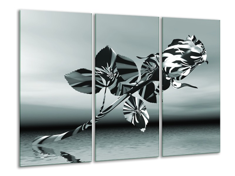 Glasschilderij Bloem, Roos | Grijs | 120x80cm 3Luik
