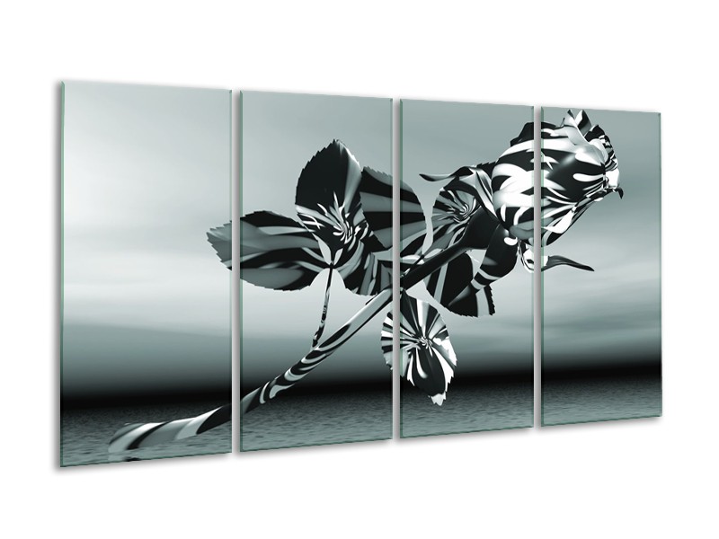 Glasschilderij Bloem, Roos | Grijs | 160x80cm 4Luik